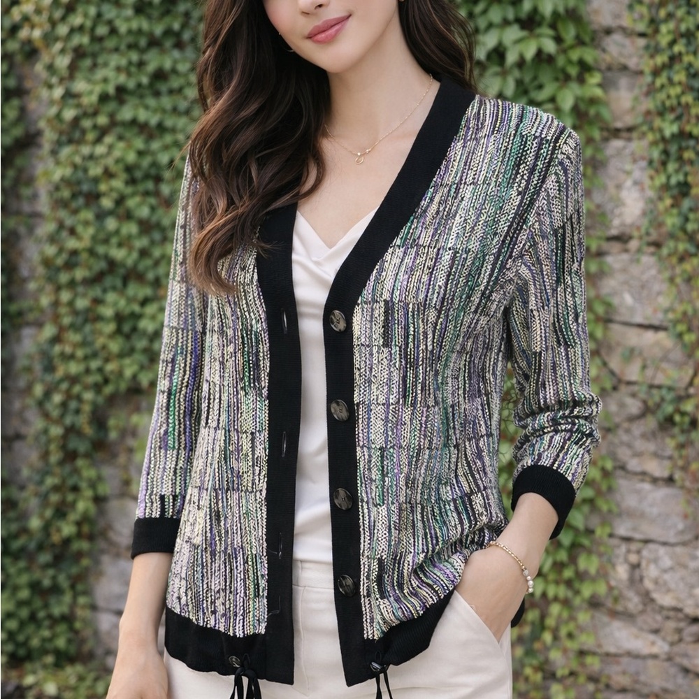 Misook Luxury Multicolor Button-Front Cardigan, S - image 1
